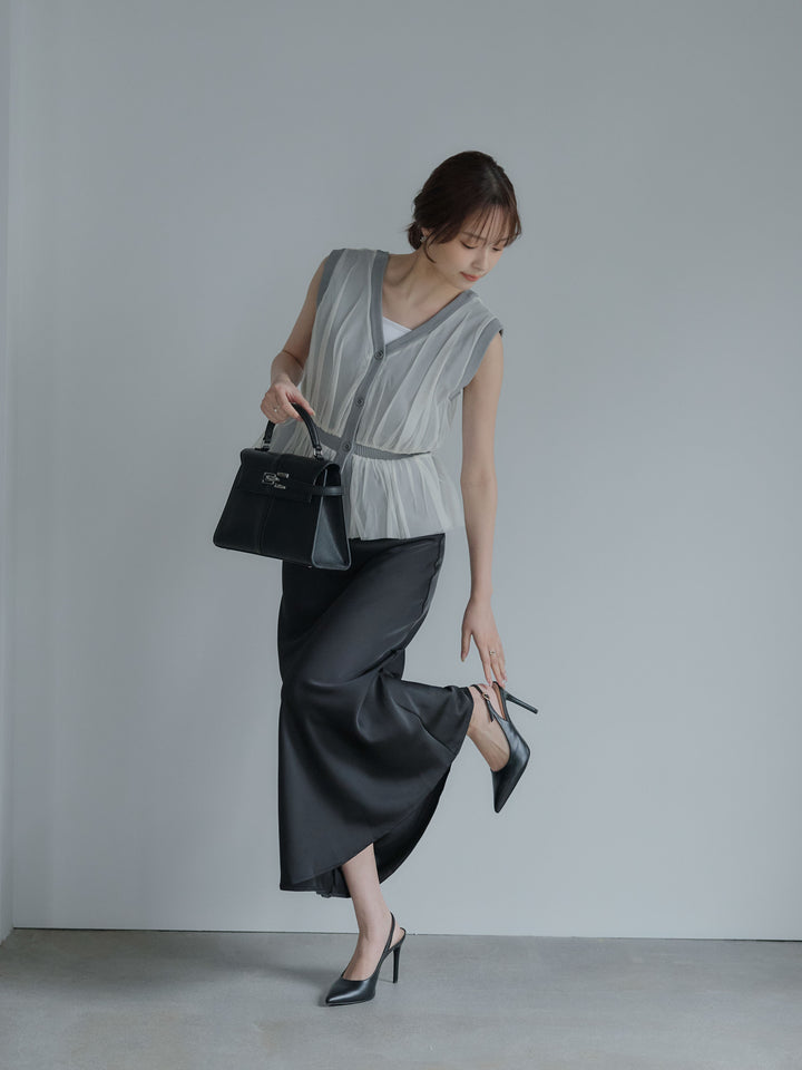 チュールドッキングペプラムトップス