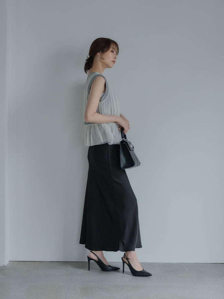 チュールドッキングペプラムトップス