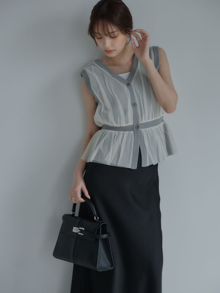 チュールドッキングペプラムトップス