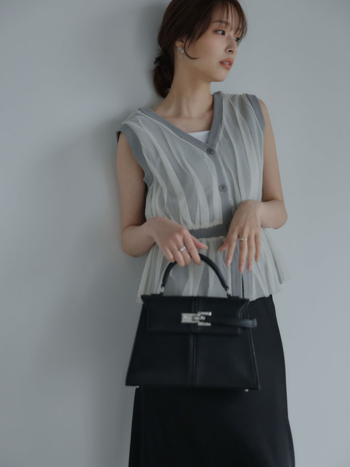 チュールドッキングペプラムトップス