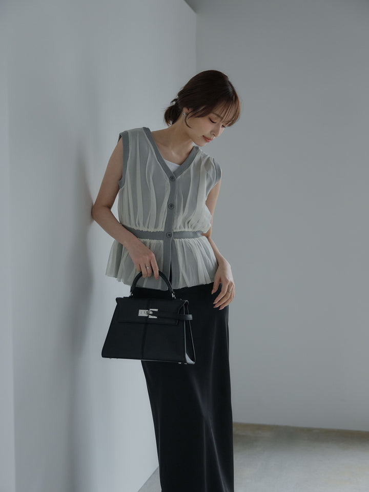 チュールドッキングペプラムトップス