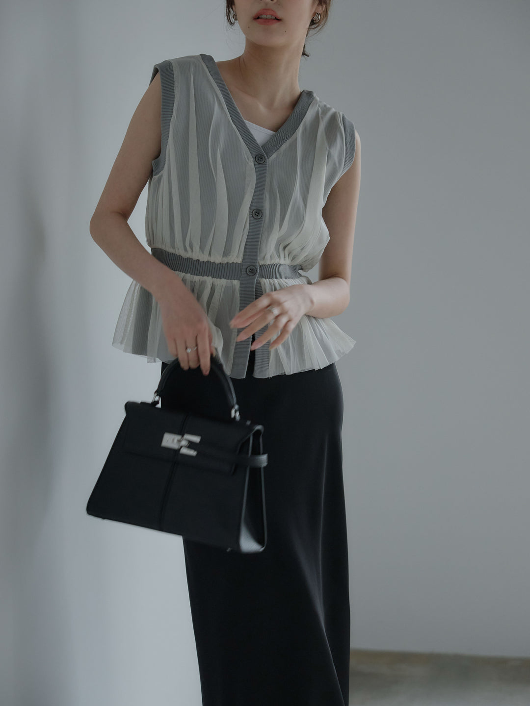 チュールドッキングペプラムトップス