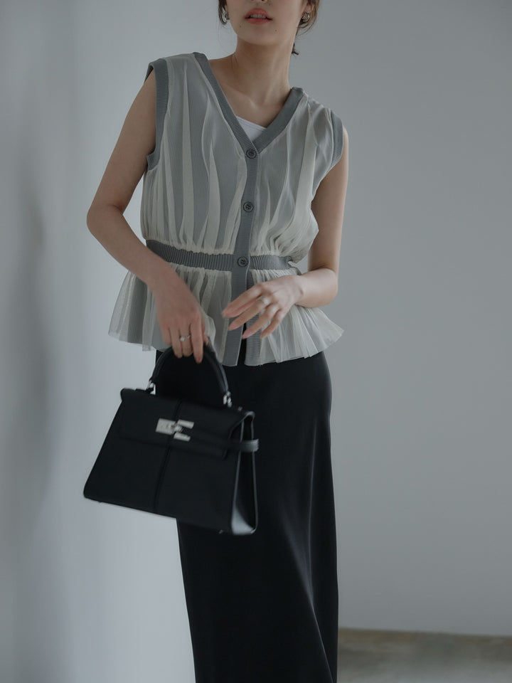 チュールドッキングペプラムトップス