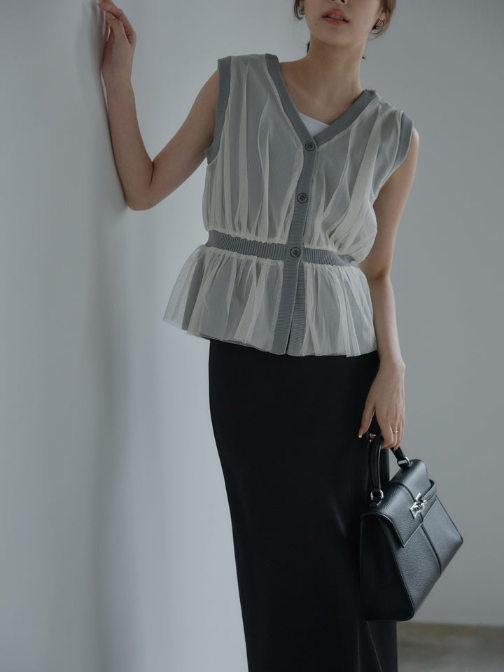 チュールドッキングペプラムトップス