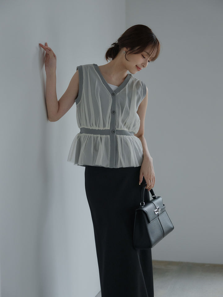 チュールドッキングペプラムトップス