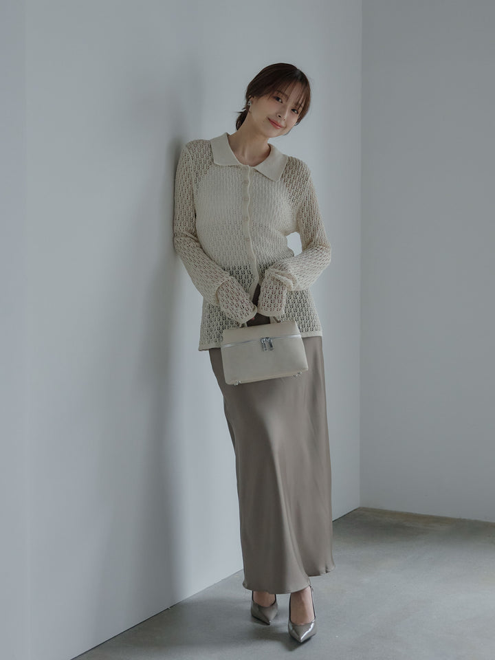 麻タッチ襟付きカーディガン