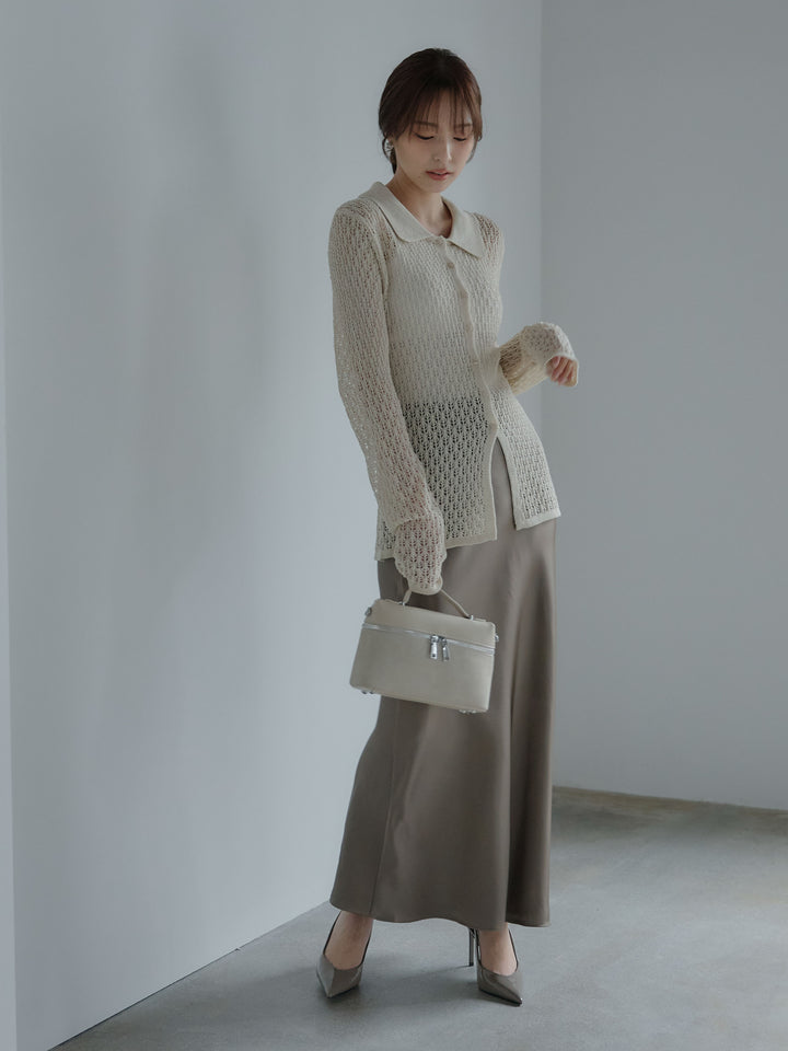 麻タッチ襟付きカーディガン