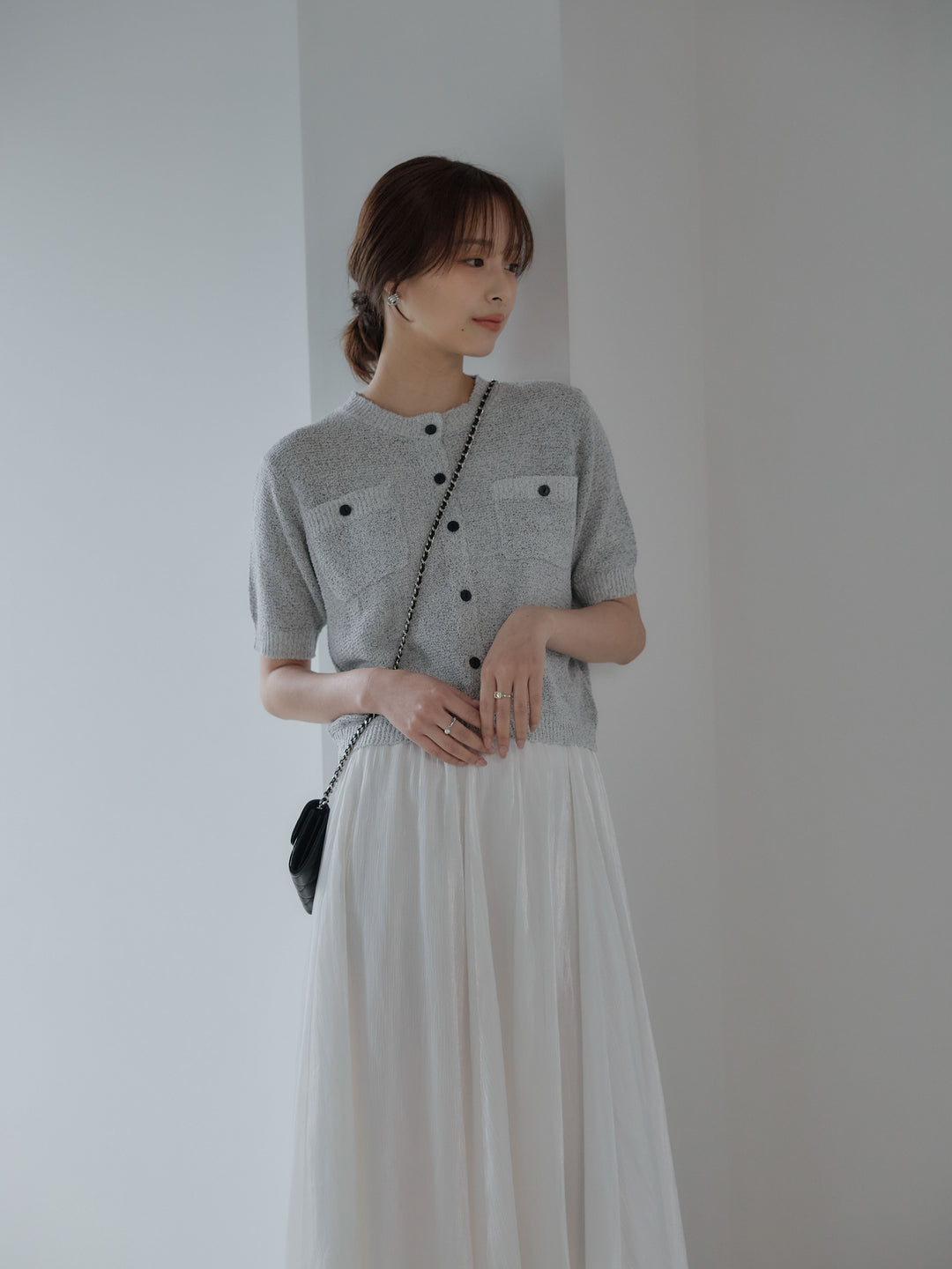 フロントポケットハーフスリーブカーディガン