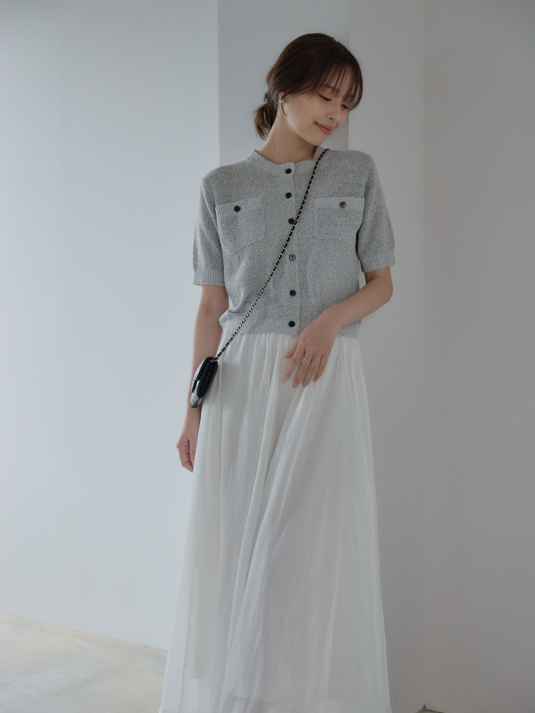 フロントポケットハーフスリーブカーディガン