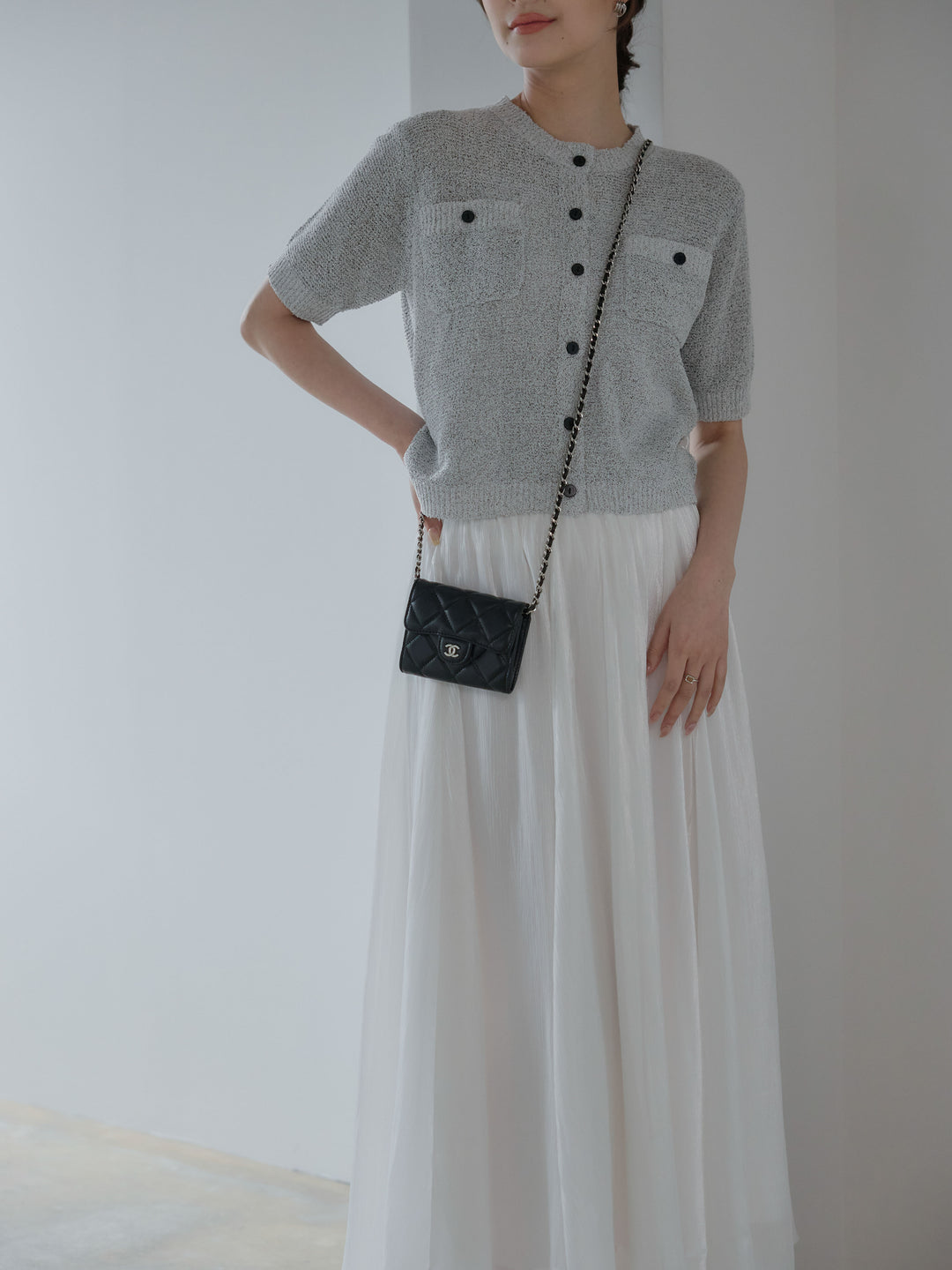 フロントポケットハーフスリーブカーディガン