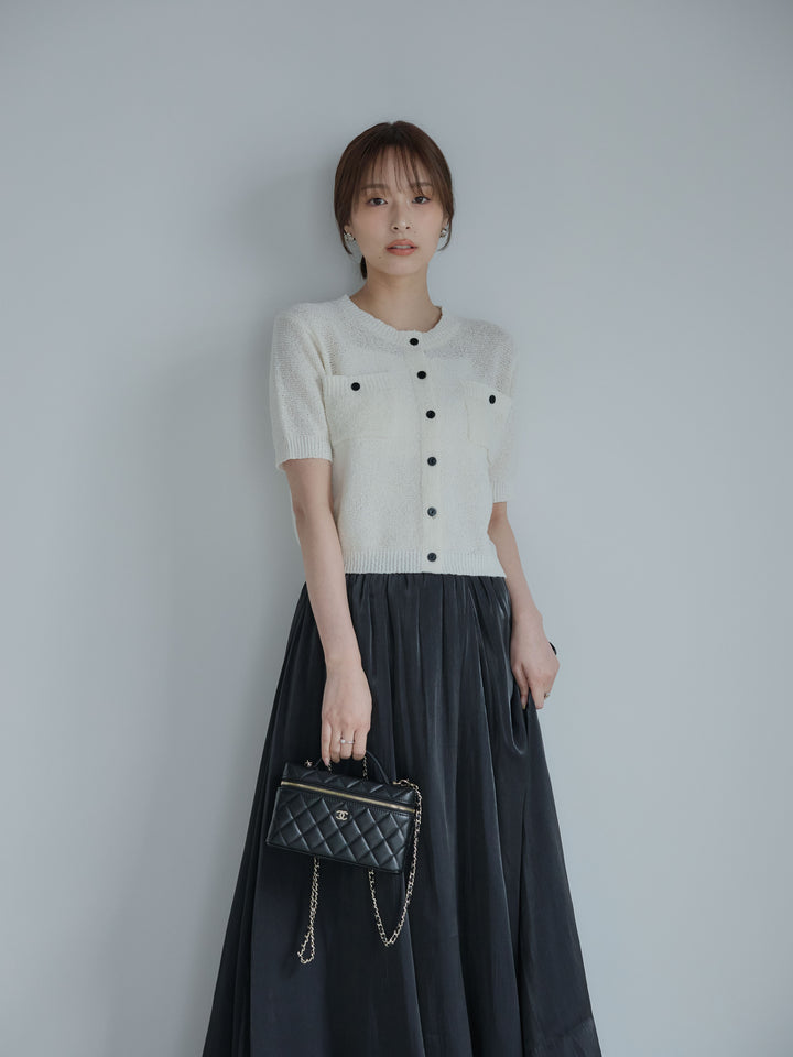 【SET】フロントポケットハーフスリーブカーディガン+グロッシーフレアスカート(2set)