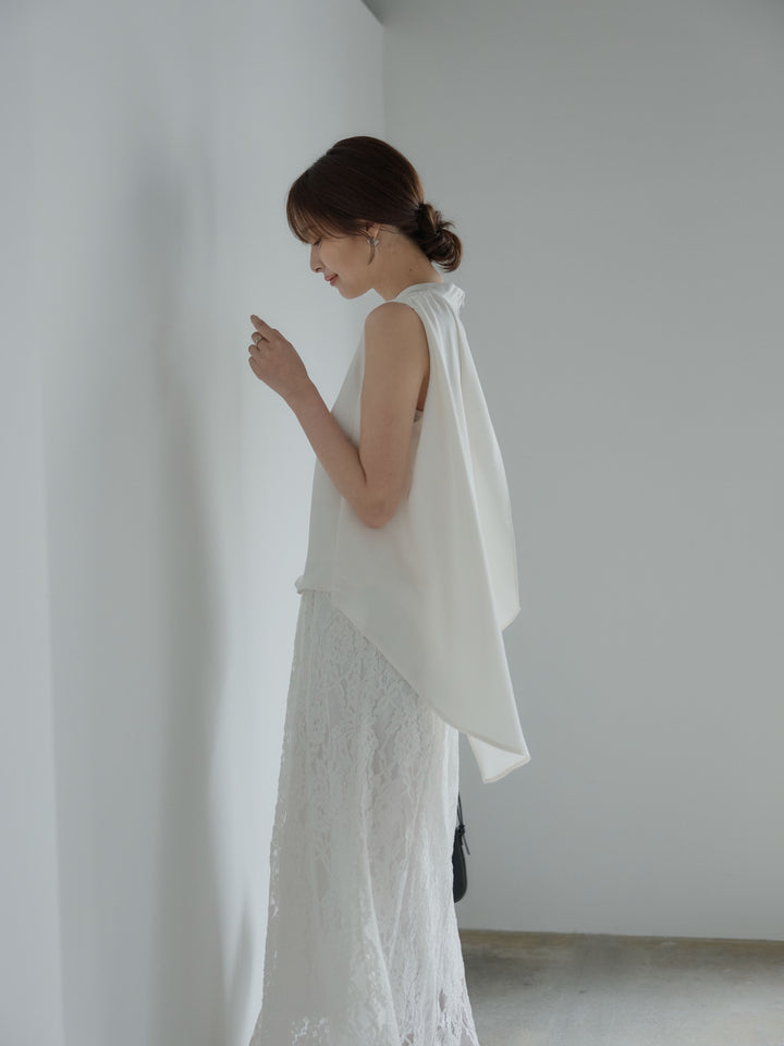 【SET】バックデザインサテンノースリーブトップス+フラワージャガードソフトAラインスカート(2set)