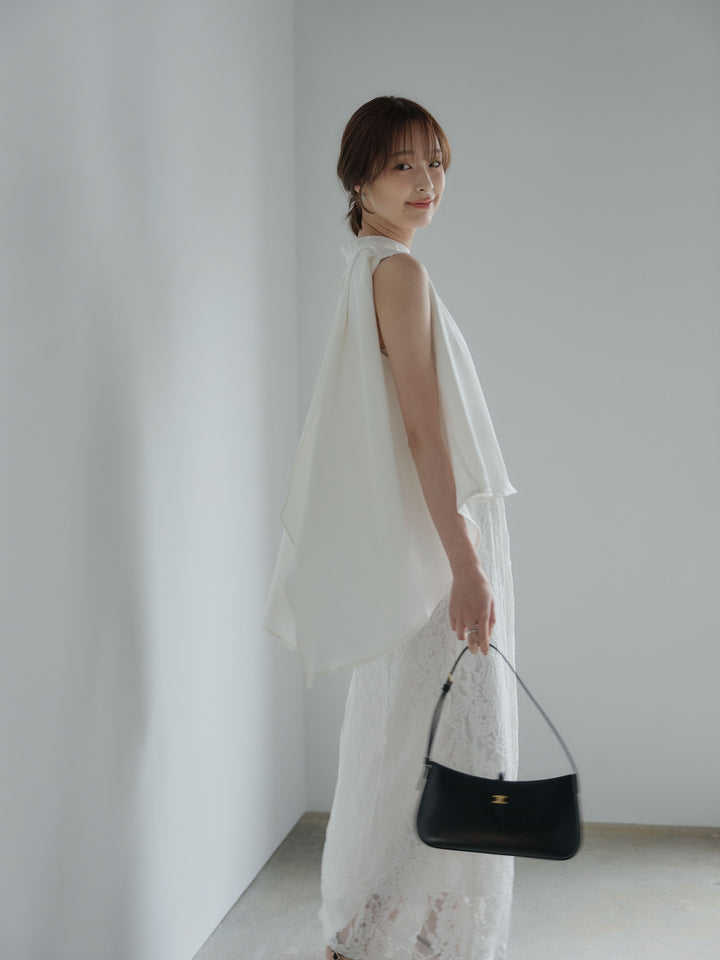 【SET】バックデザインサテンノースリーブトップス+フラワージャガードソフトAラインスカート(2set)