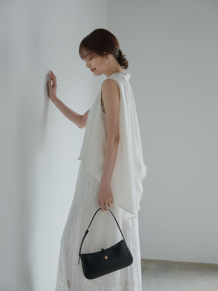 【SET】バックデザインサテンノースリーブトップス+フラワージャガードソフトAラインスカート(2set)