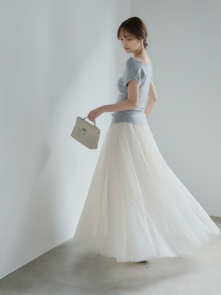 グリッターボートネックノースリニットトップス