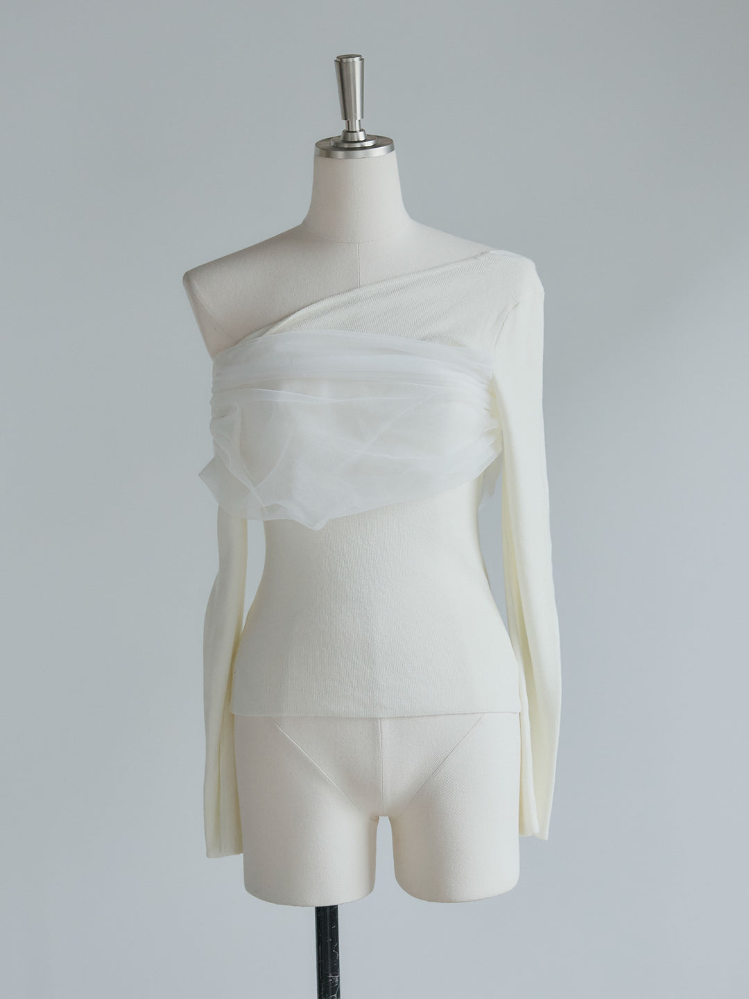 チュールドッキングワンショルニットトップス