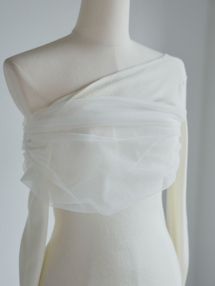 チュールドッキングワンショルニットトップス