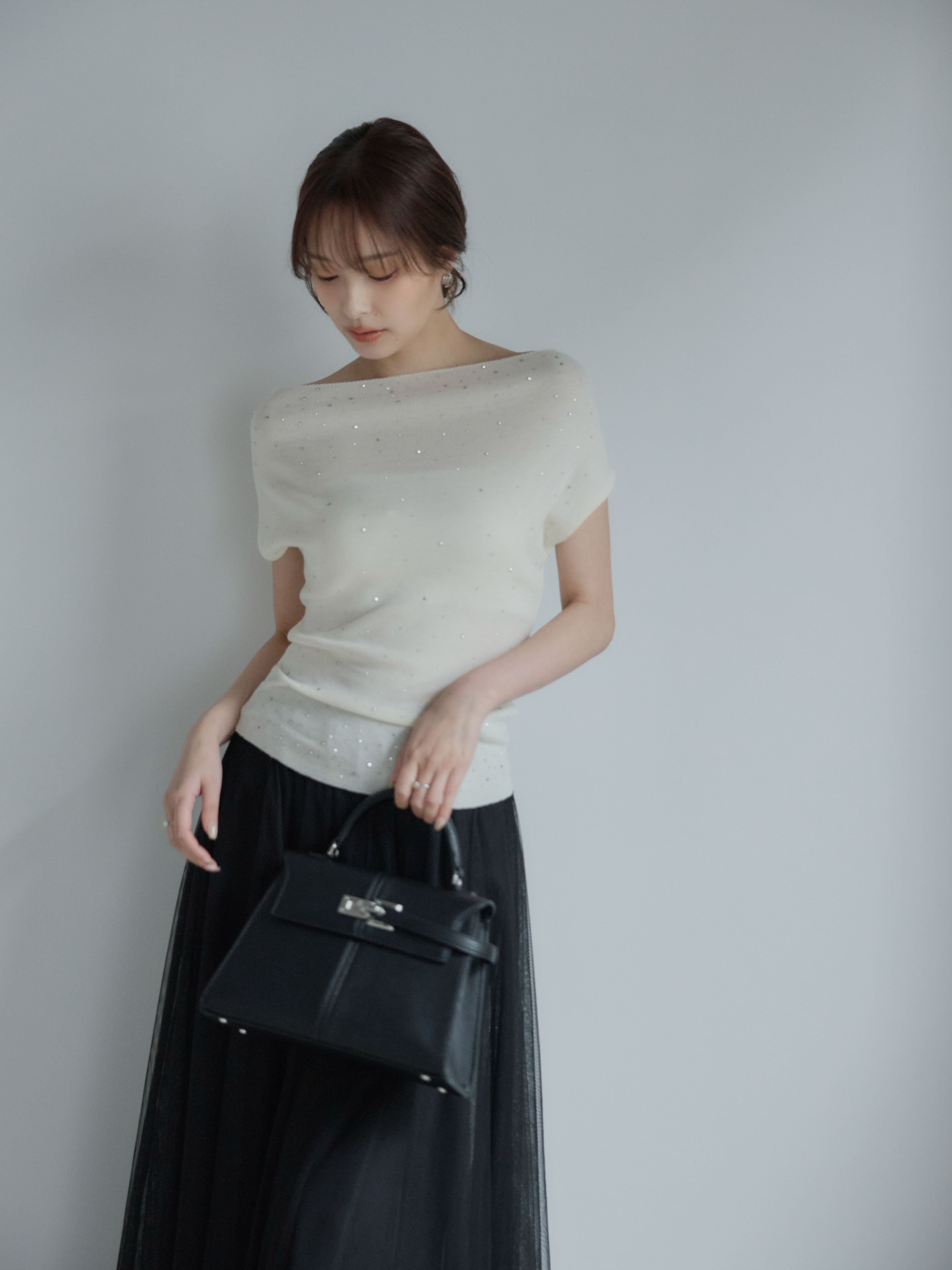 トップス nori1331 グリッターボートネックノースリニットトップス – nairo