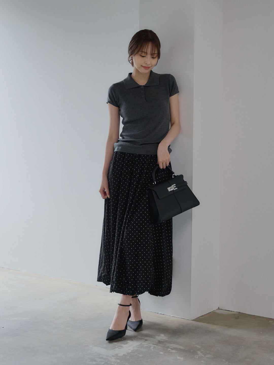 ハーフスリーブPOLOニットトップス