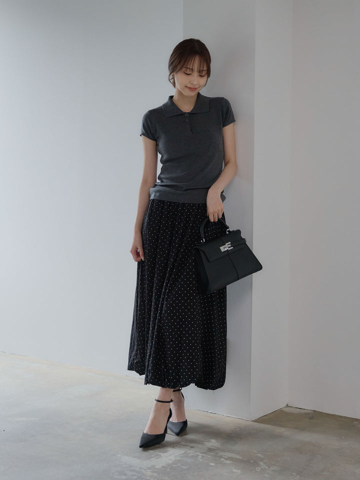 ハーフスリーブPOLOニットトップス