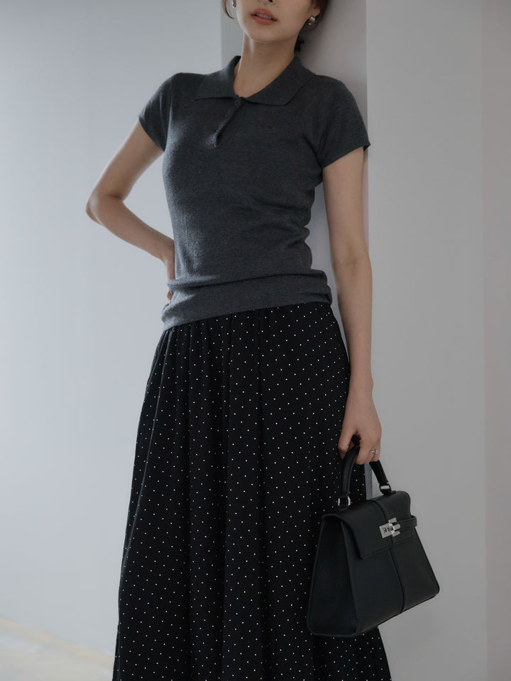 ハーフスリーブPOLOニットトップス