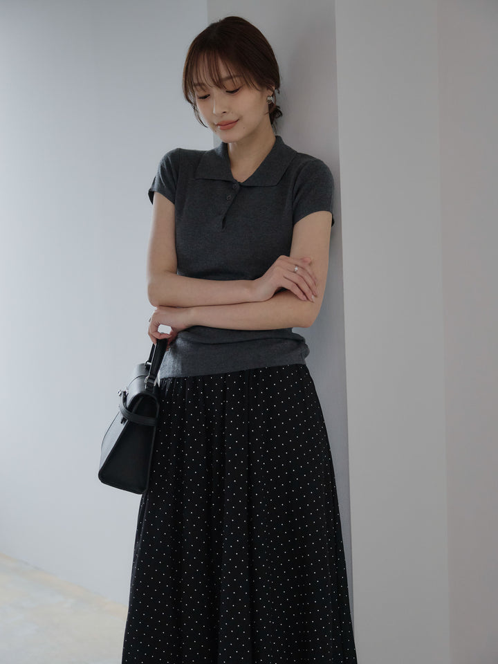 ハーフスリーブPOLOニットトップス