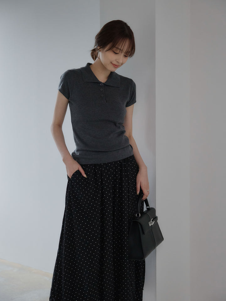 ハーフスリーブPOLOニットトップス