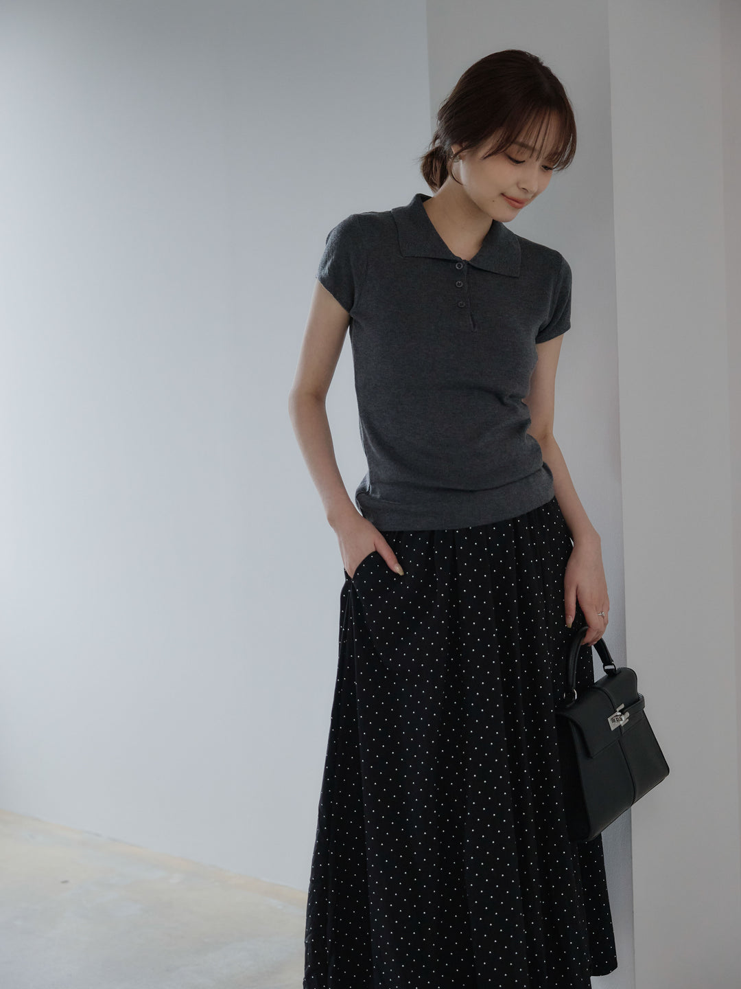 ハーフスリーブPOLOニットトップス