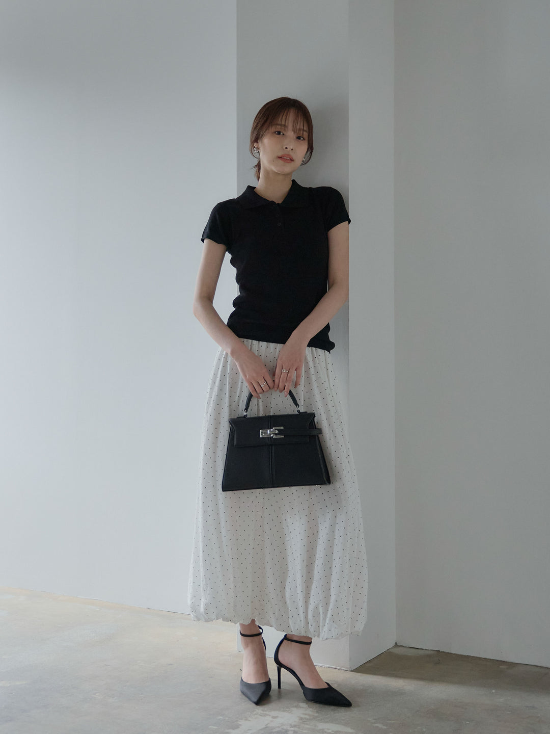 ハーフスリーブPOLOニットトップス