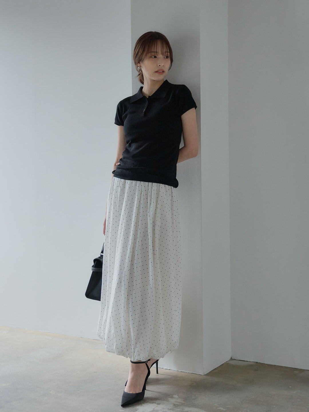 ハーフスリーブPOLOニットトップス