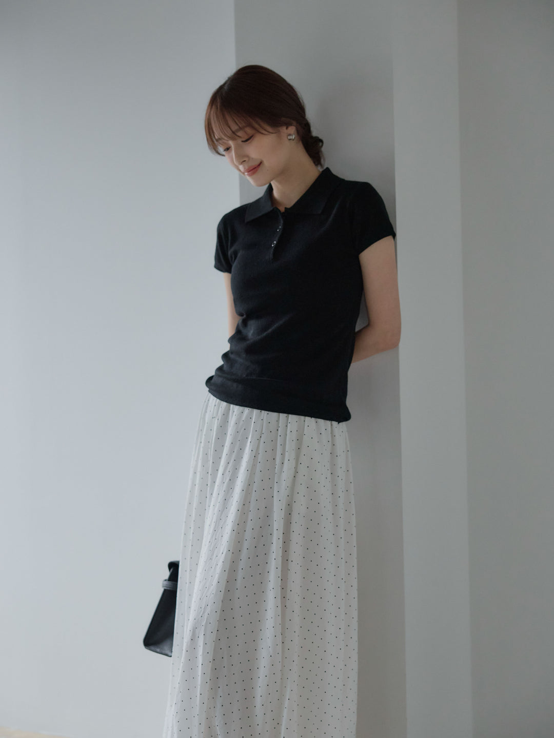 ハーフスリーブPOLOニットトップス