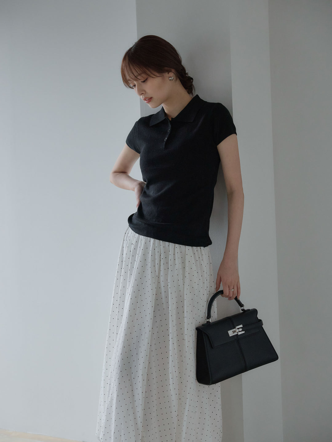 ハーフスリーブPOLOニットトップス