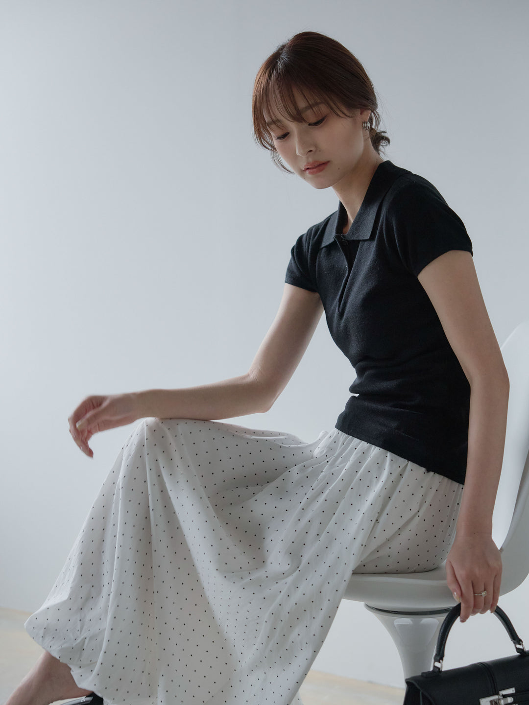 ハーフスリーブPOLOニットトップス