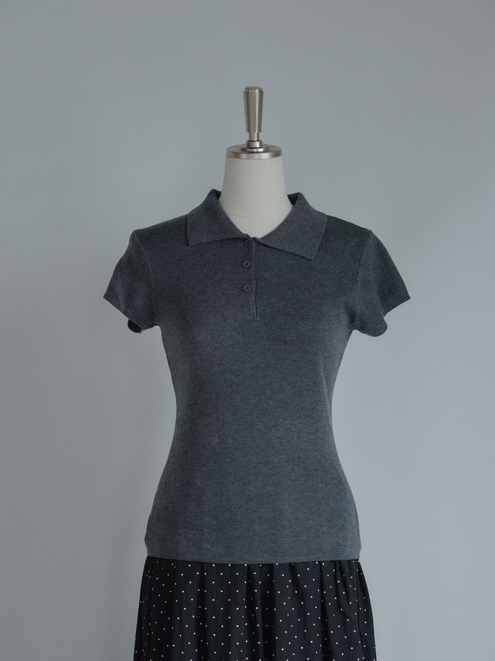 ハーフスリーブPOLOニットトップス