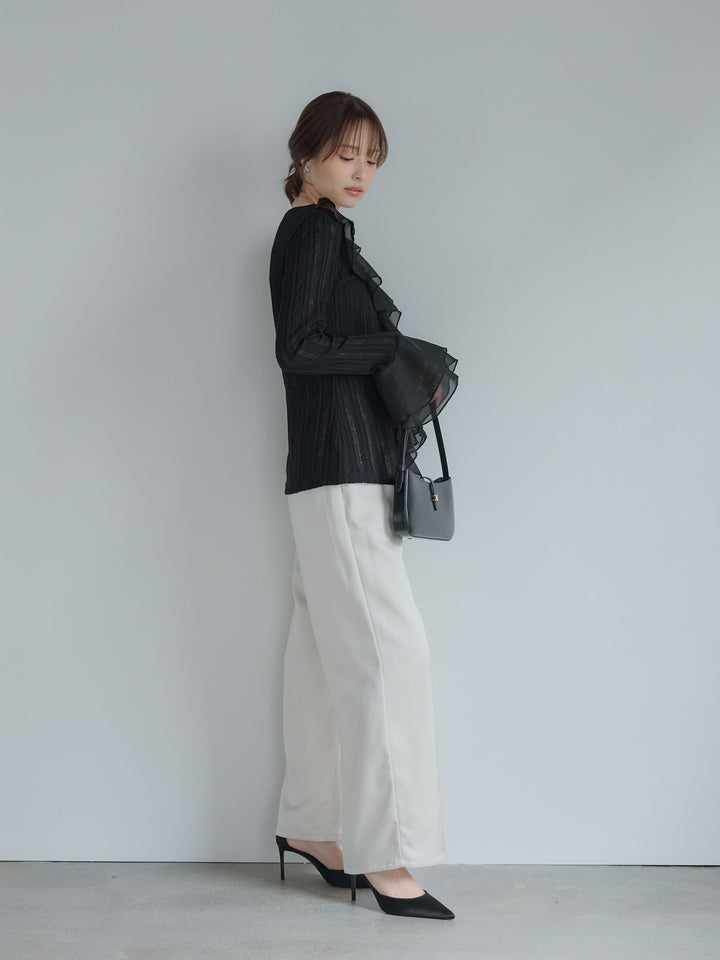 ストライプシアーラッフルトップス