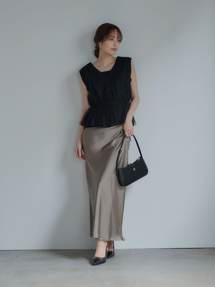 チュールドッキングペプラムトップス