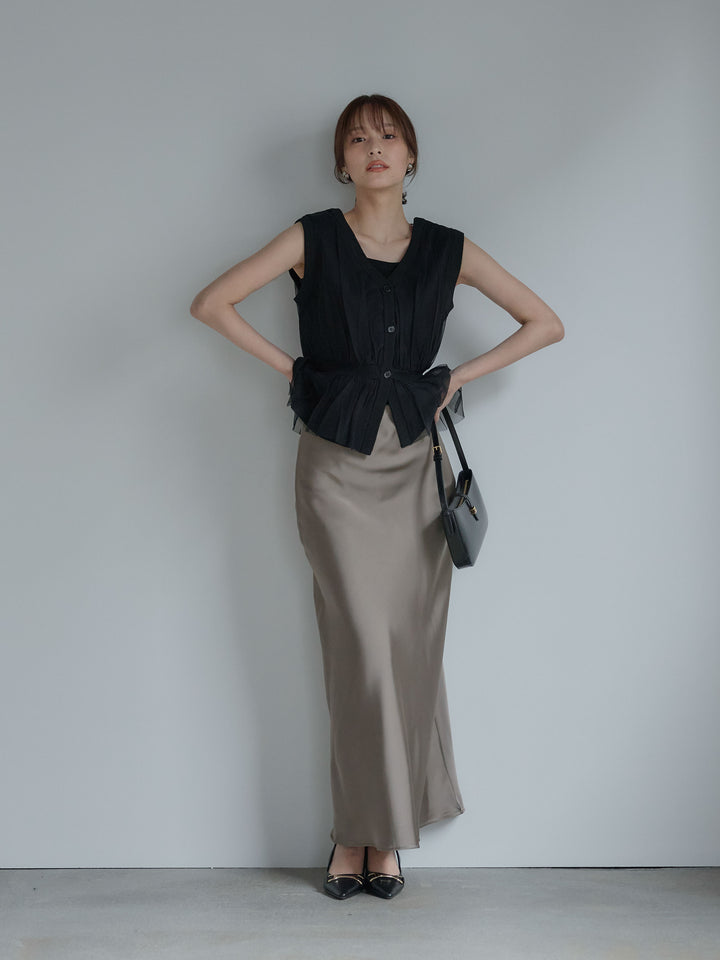 チュールドッキングペプラムトップス