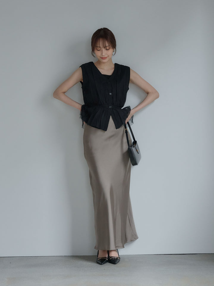 チュールドッキングペプラムトップス