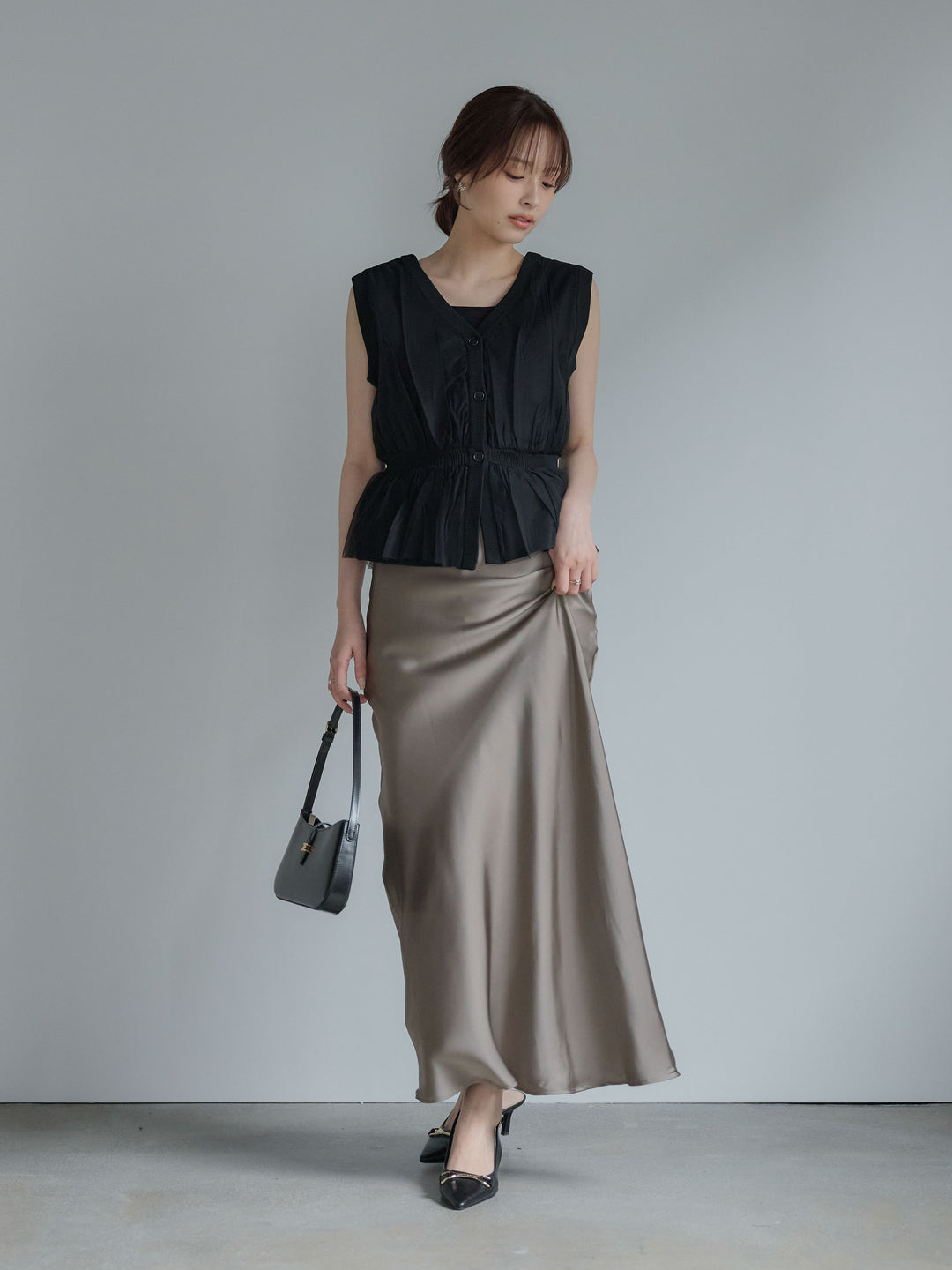 チュールドッキングペプラムトップス