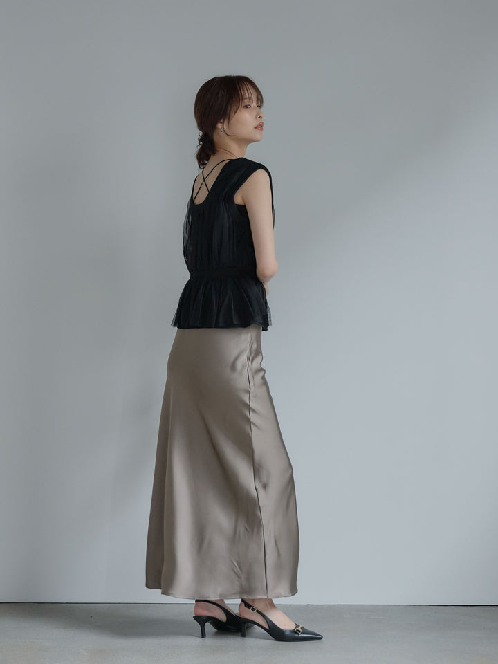 チュールドッキングペプラムトップス