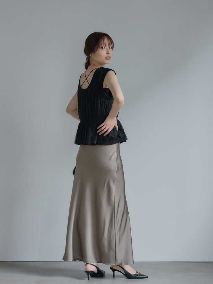 チュールドッキングペプラムトップス