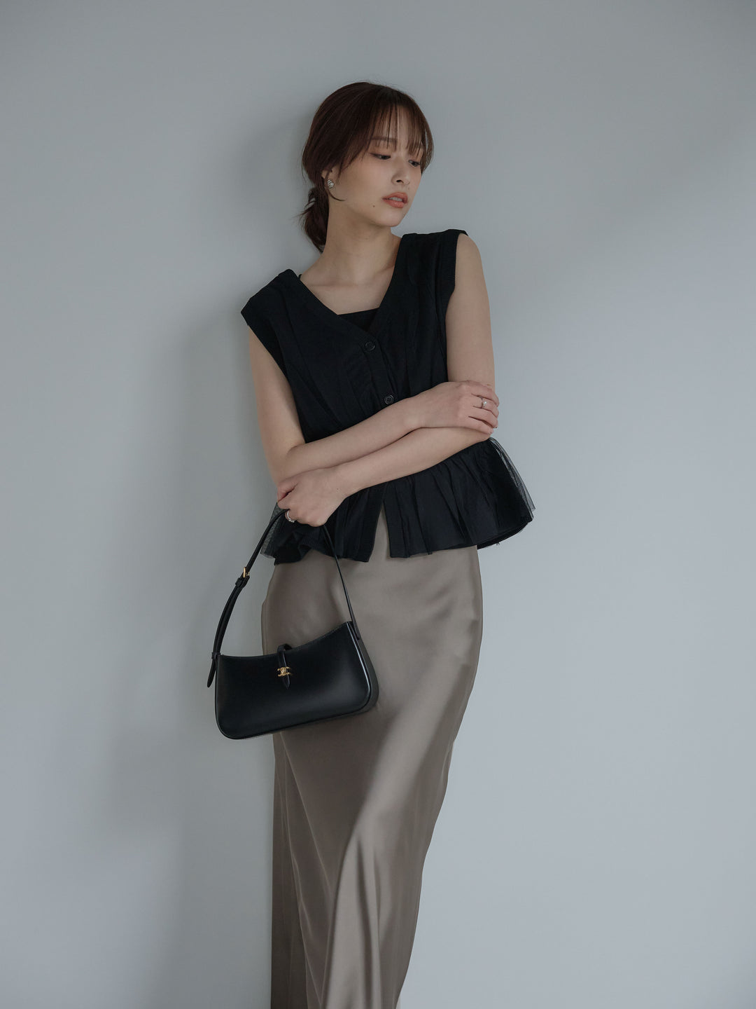 チュールドッキングペプラムトップス