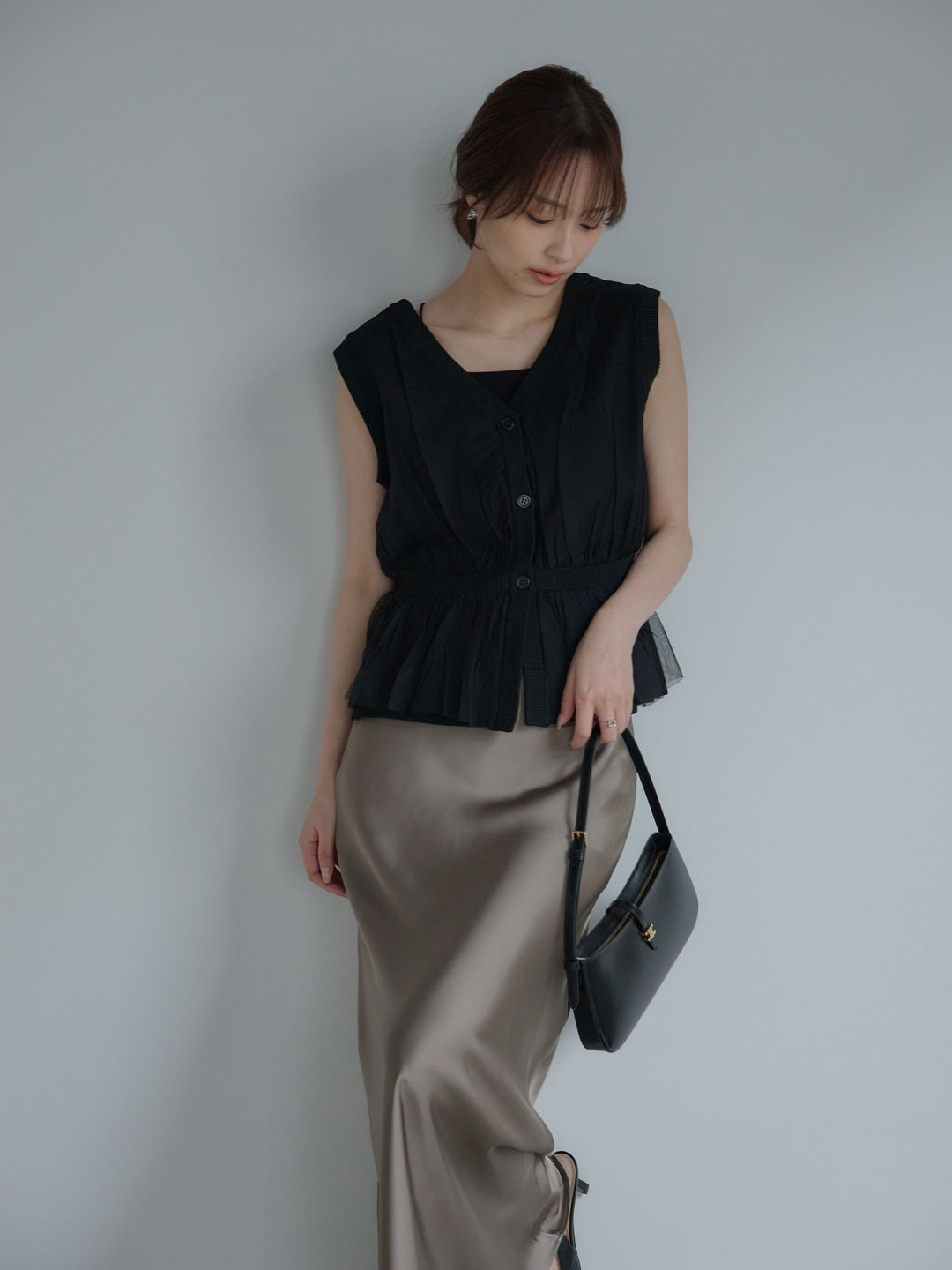 チュールドッキングペプラムトップス