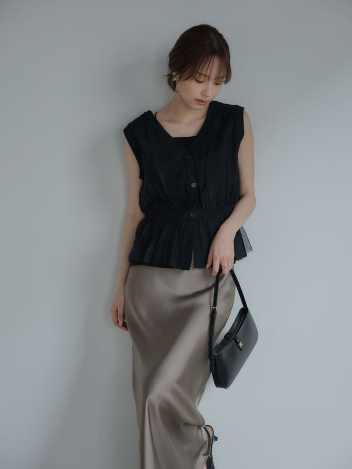 チュールドッキングペプラムトップス