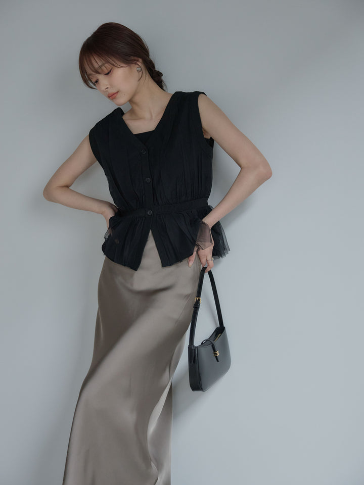 チュールドッキングペプラムトップス