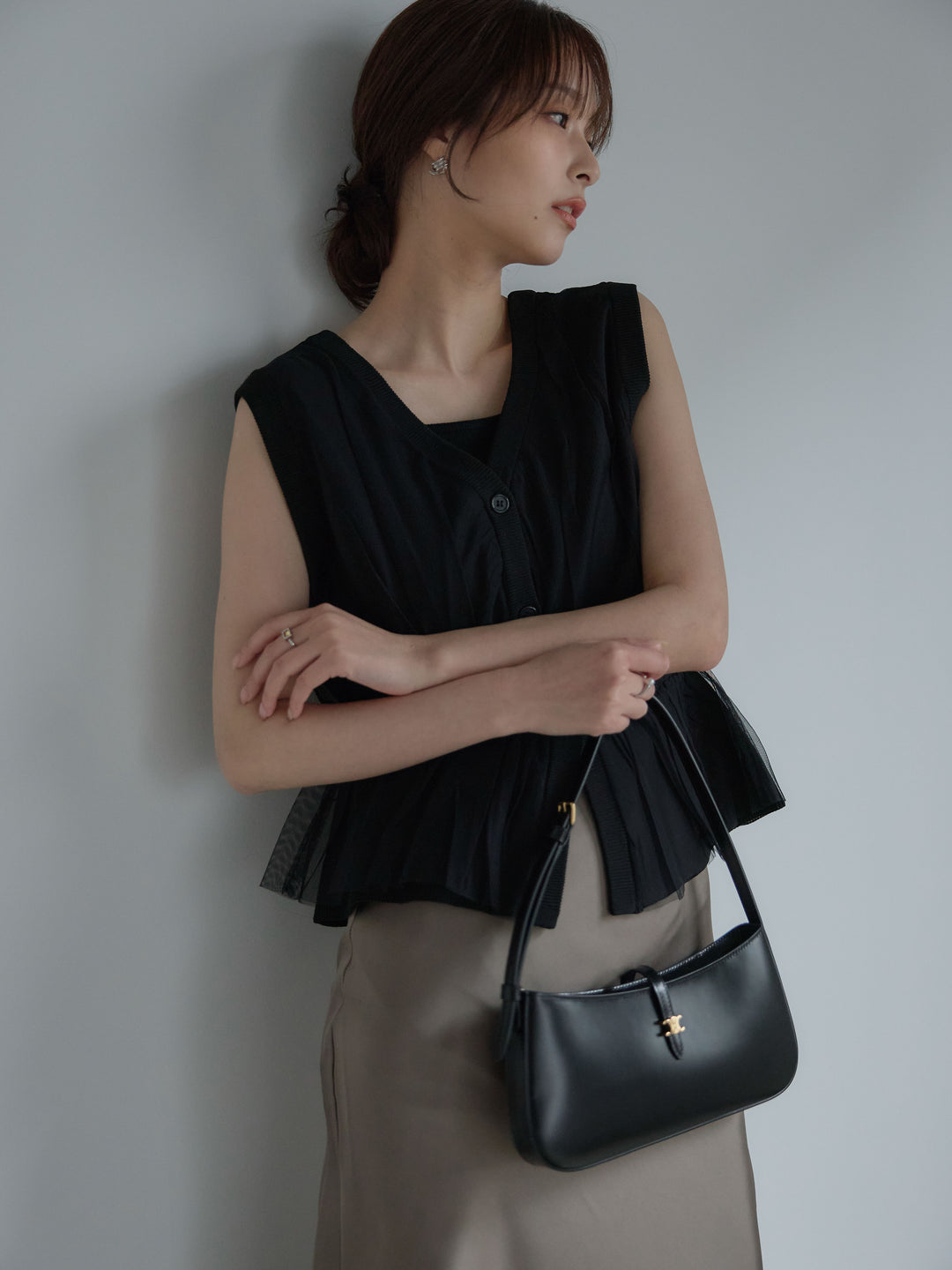 チュールドッキングペプラムトップス