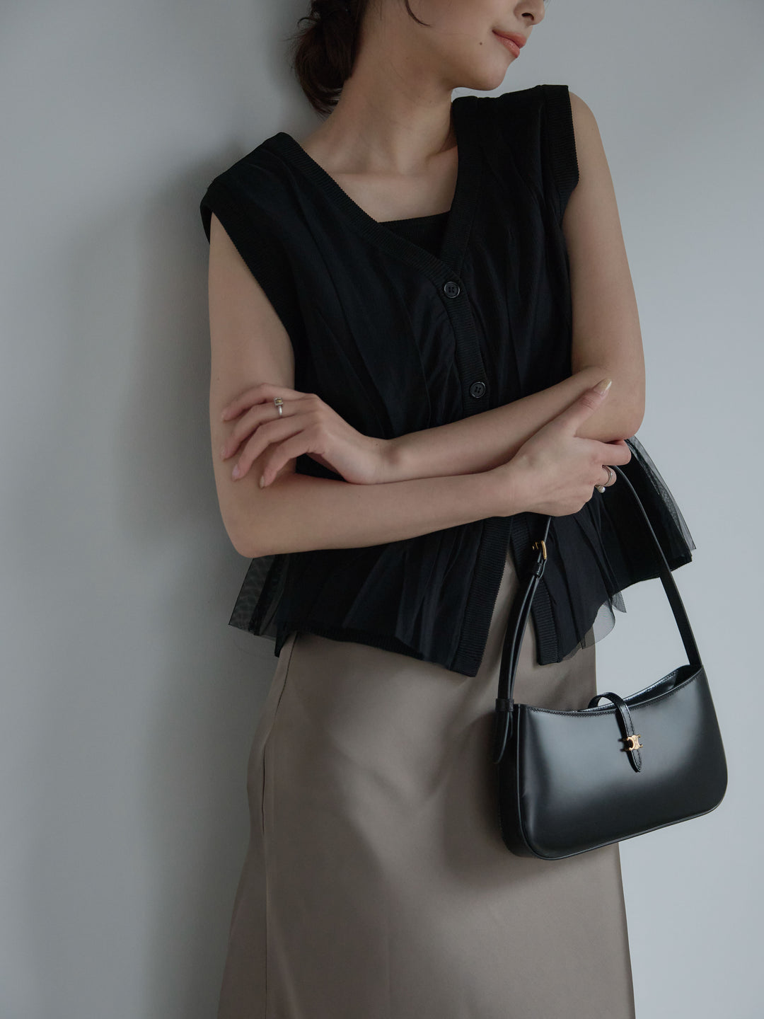 チュールドッキングペプラムトップス