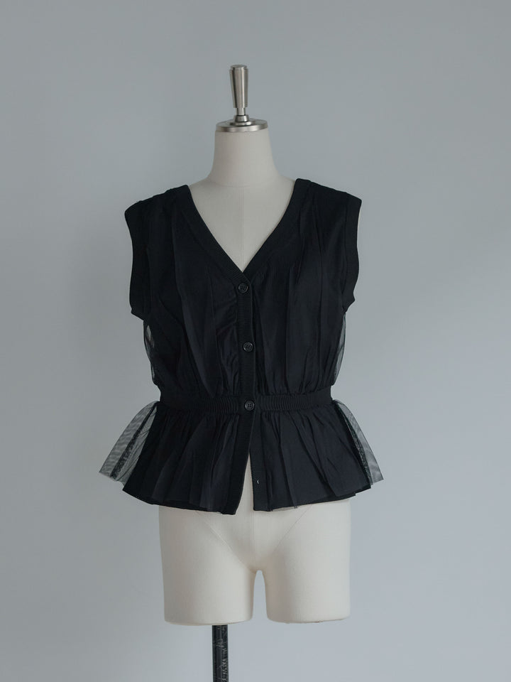 チュールドッキングペプラムトップス