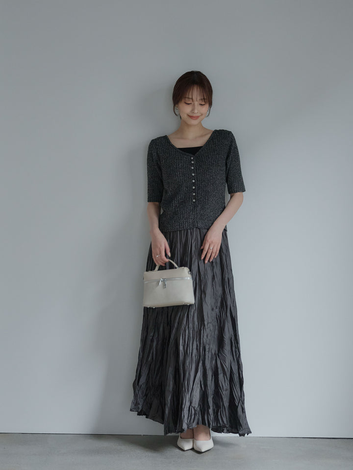 メタルボタンVネック5分袖カーディガン