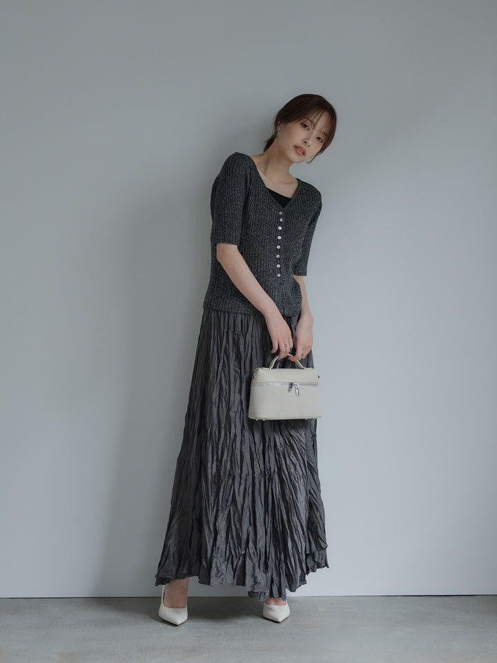 メタルボタンVネック5分袖カーディガン